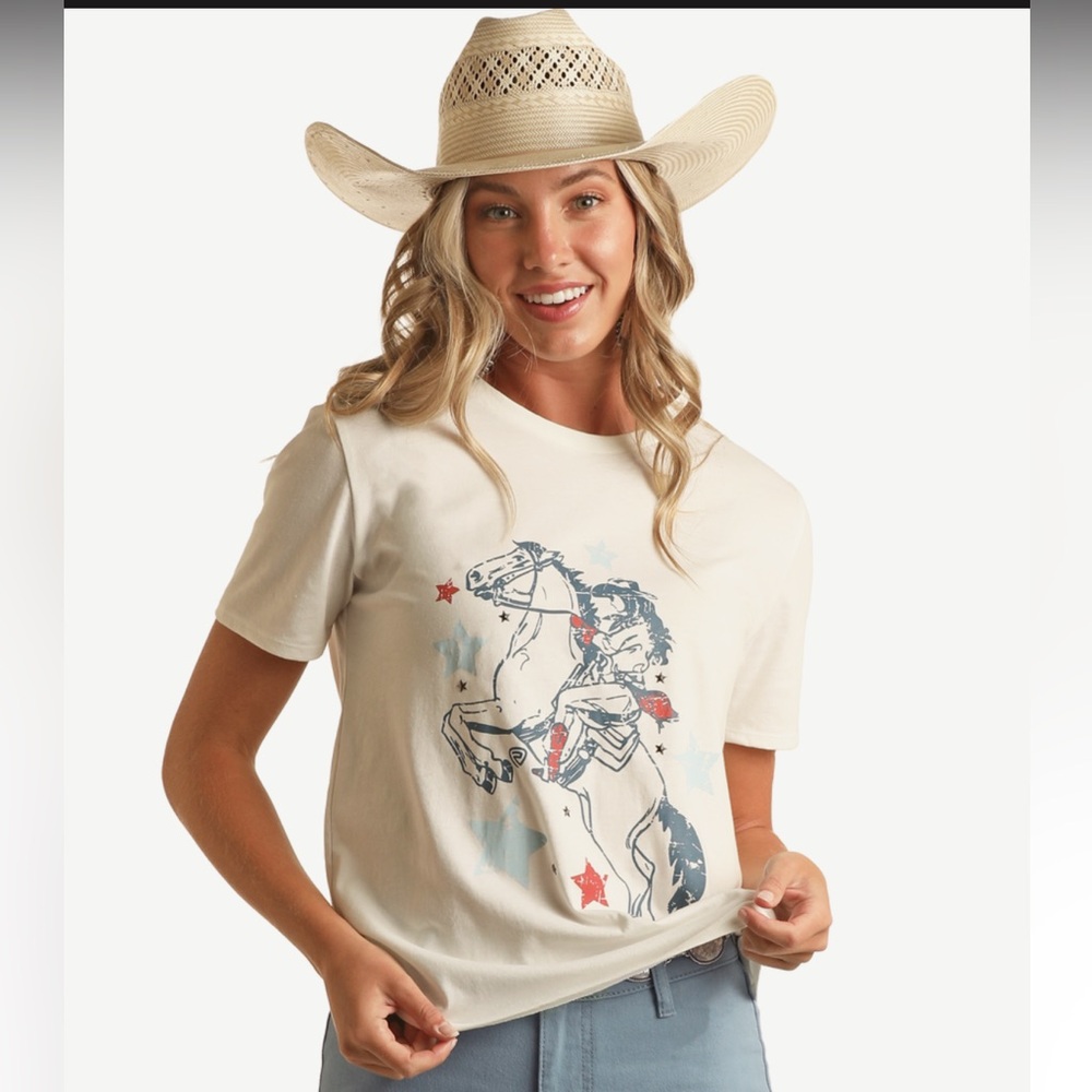 NWT Rock & Roll Denim Star Studded Cowgirl Tee